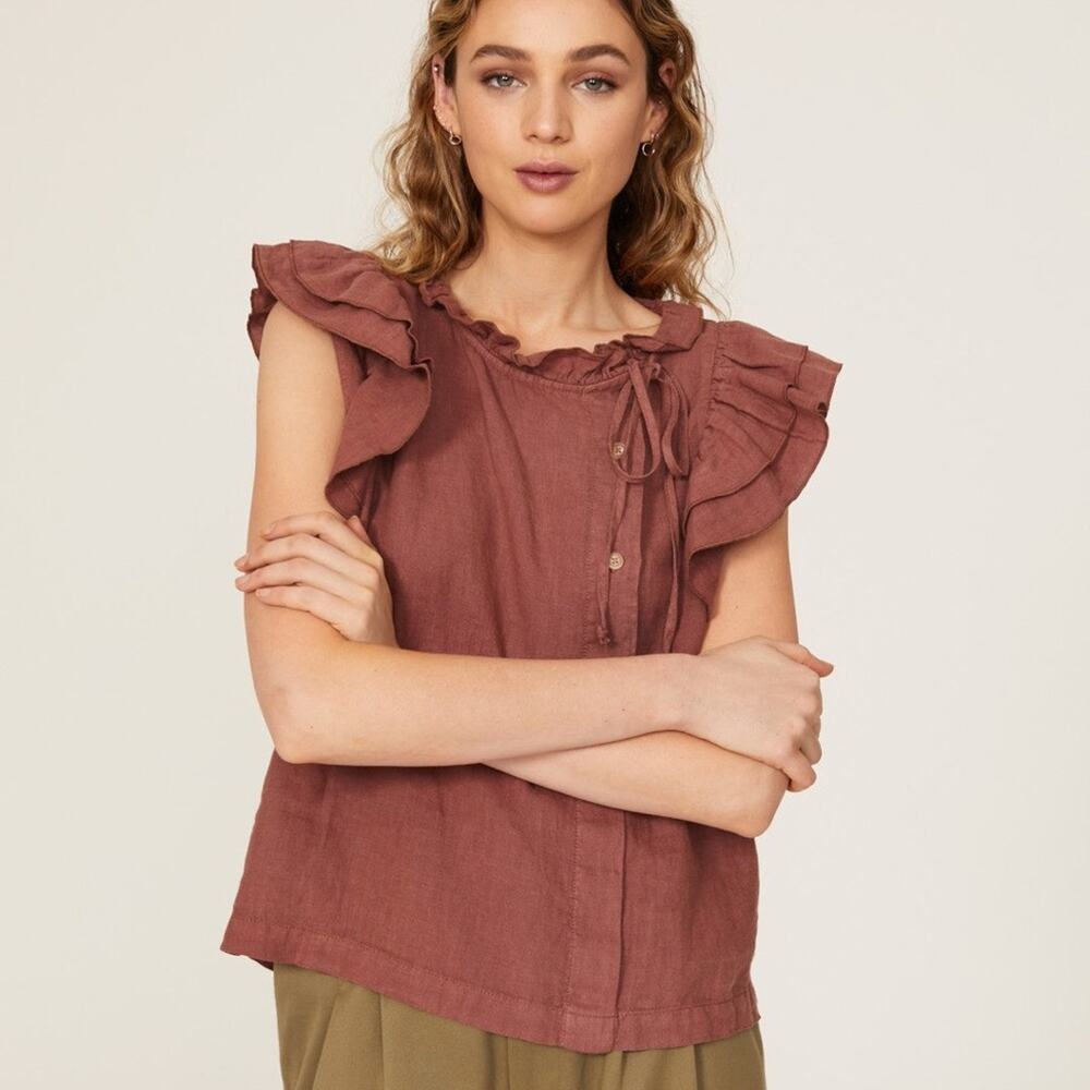 Sita Murt Sz Eu 36 US 4 Dusty Pink Linen Ruffle Sleeve Button Front Tank top